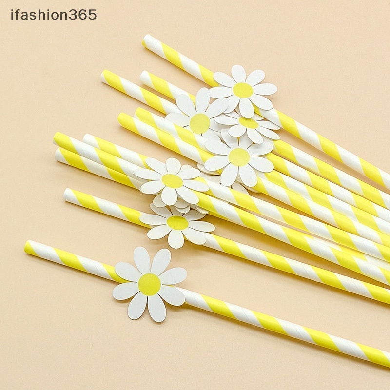 Set 10 Ống Hút Giấy Họa Tiết Hoa Cúc Dùng Một Lần Trang Trí Tiệc Sinh Nhật / Đám Cưới