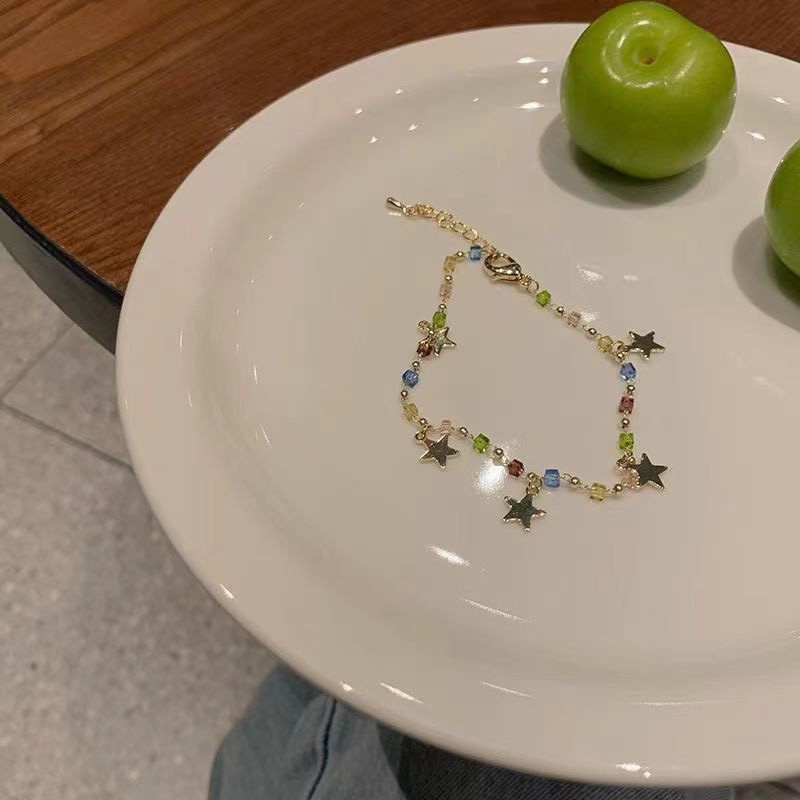 Vòng Tay Chuỗi Hạt Pha Lê Hình Ngôi Sao Năm Cánh Màu Sắc Ngọt Ngào