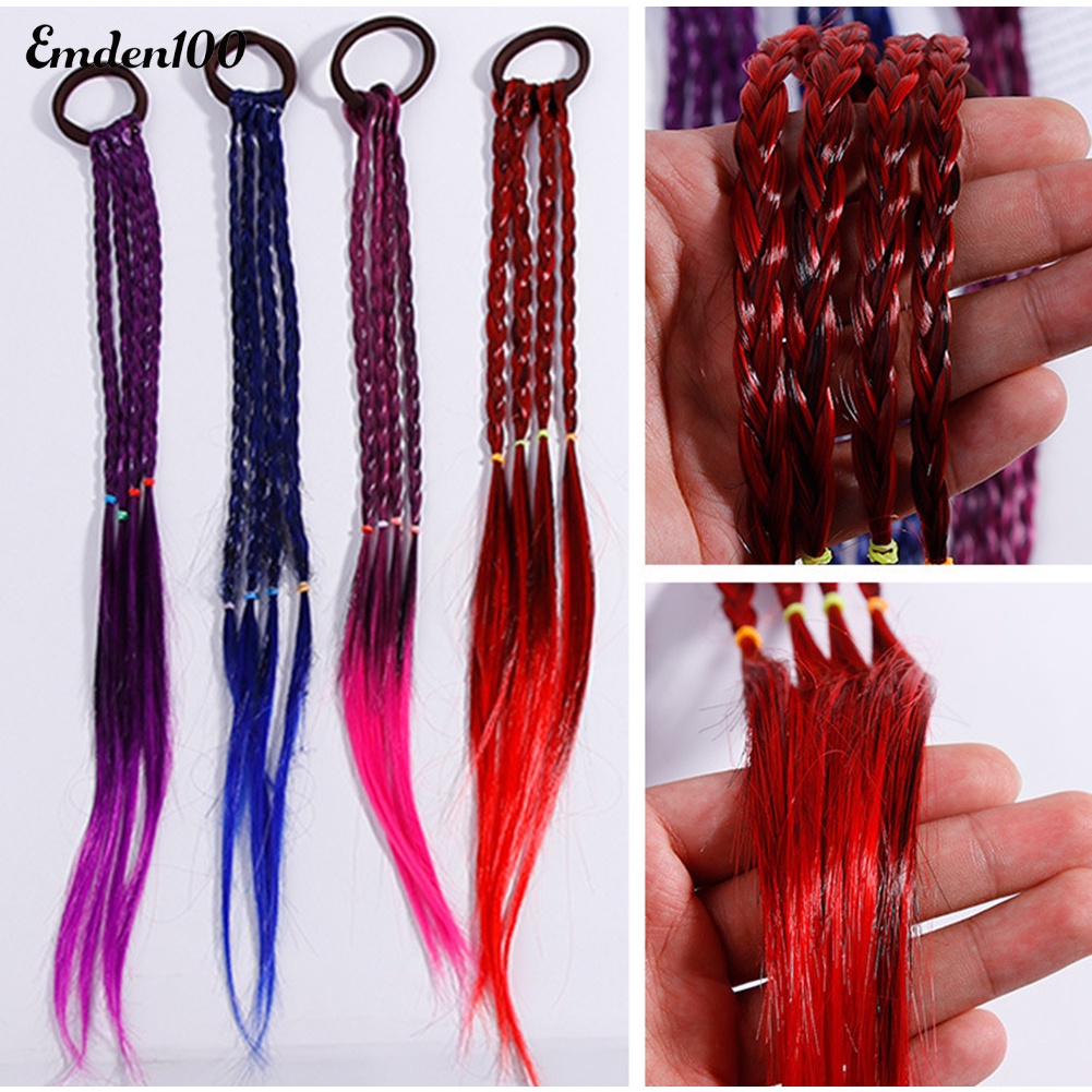 Dây Cột Tóc Đuôi Ngựa Giả Bện Sợi Dài Co Giãn Cho Bé Gái