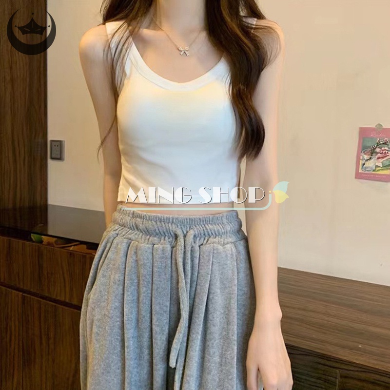 Áo Lót Hai Dây Mỏng Màu Trơn Mùa Hè Có Đệm Ngực Cho Nữ