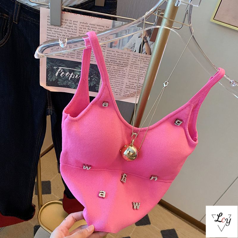 Pure Desire Hot Girl Áo Hai Dây Dệt Kim Ôm Dáng Phong Cách Công Nghiệp Mùa Hè 2023 Quyến Rũ Cho Nữ