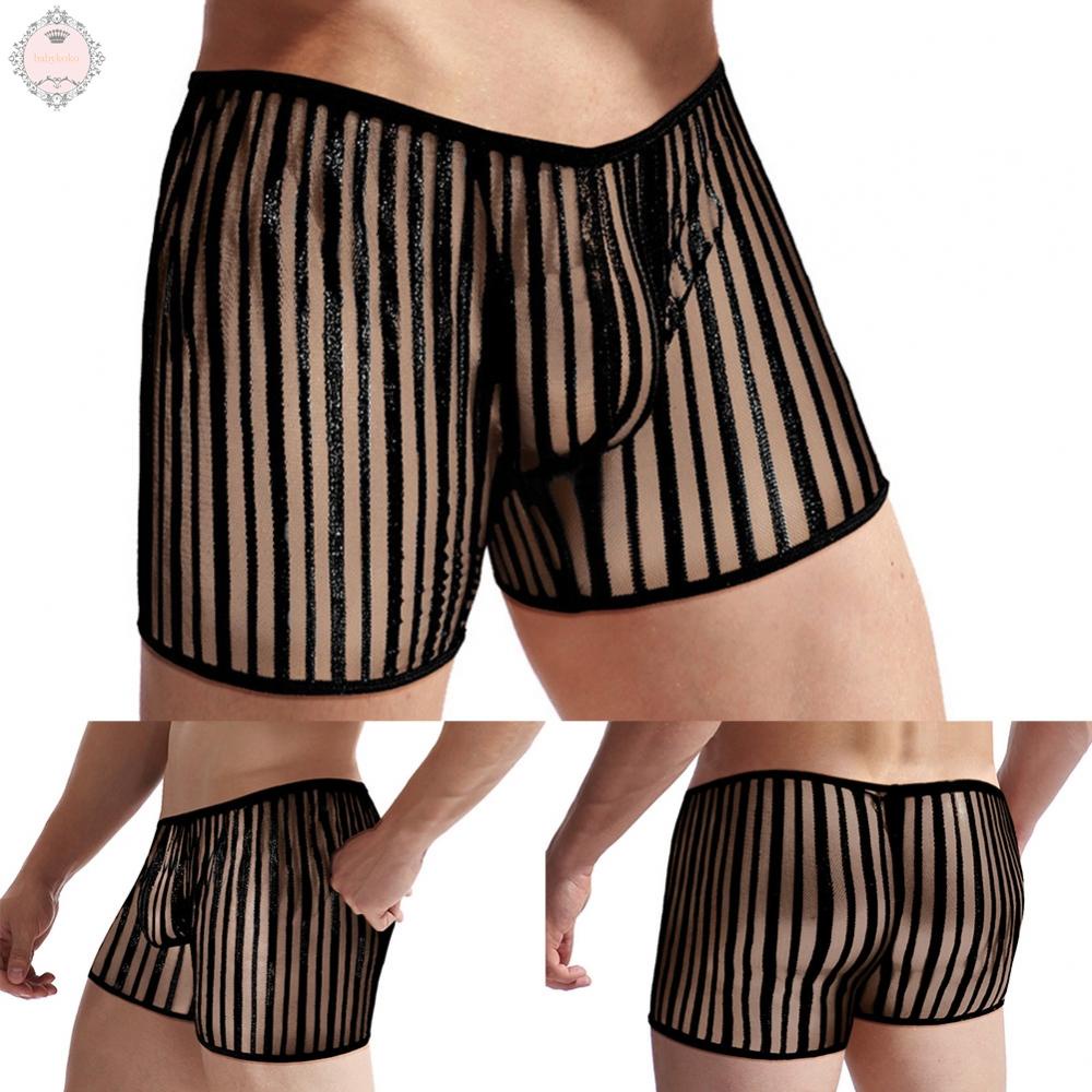 Men Underwear Sheer Shorts Soft Striped Breathable Underpants Comfortable