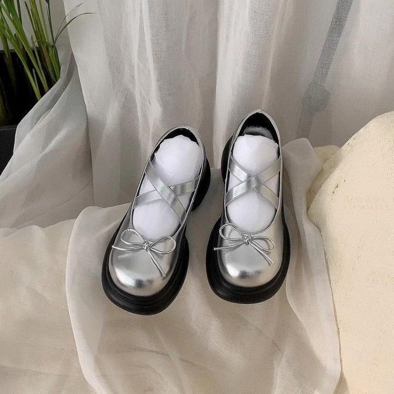 ZTAIXIELUA Giày Búp Bê Da Đế Dày Thắt Nơ Phong Cách Mary Jane Dành Cho Nữ