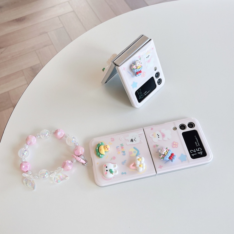 Ốp Điện Thoại Hình Vịt Và Hoa 3D Kèm Dây Móc Xỏ Ngón Chống Rơi Cho Samsung Galaxy Z Flip 3 Z Flip 4