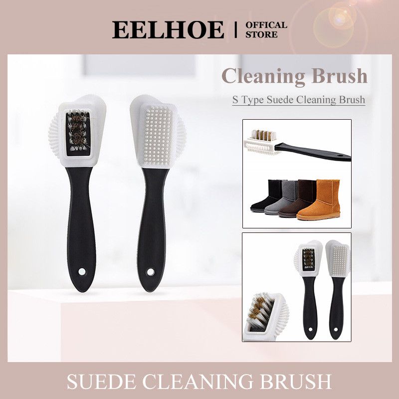 Bàn chải làm sạch 3 mặt EELHOE hình chữ S màu đen chất lượng cao dễ dàng loại bỏ vết bẩn dùng vệ sinh da lộn/ giày boot