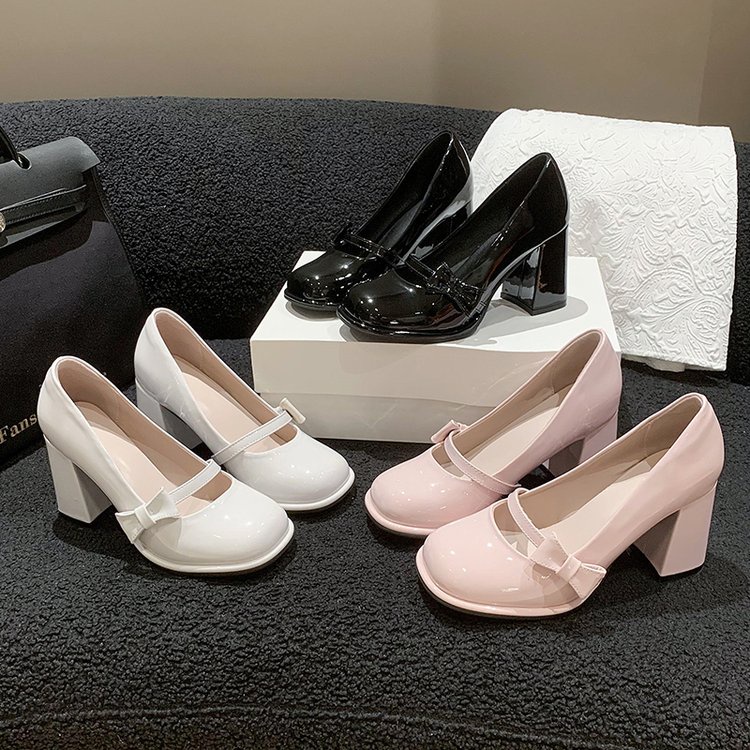 Giày Cao Gót Mũi Vuông Đính Nơ Xinh Xắn Thời Trang Dành Cho Nữ