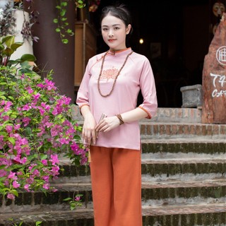 Bộ pháp phục đi chùa nữ đũi tằm ý cao cấp