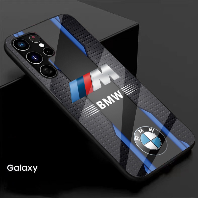 Ốp Điện Thoại Mặt Kính In Logo BMW Thời Trang Chống Sốc Chống Rơi Cho Samsung S22 Ultra S21 S23 Plus