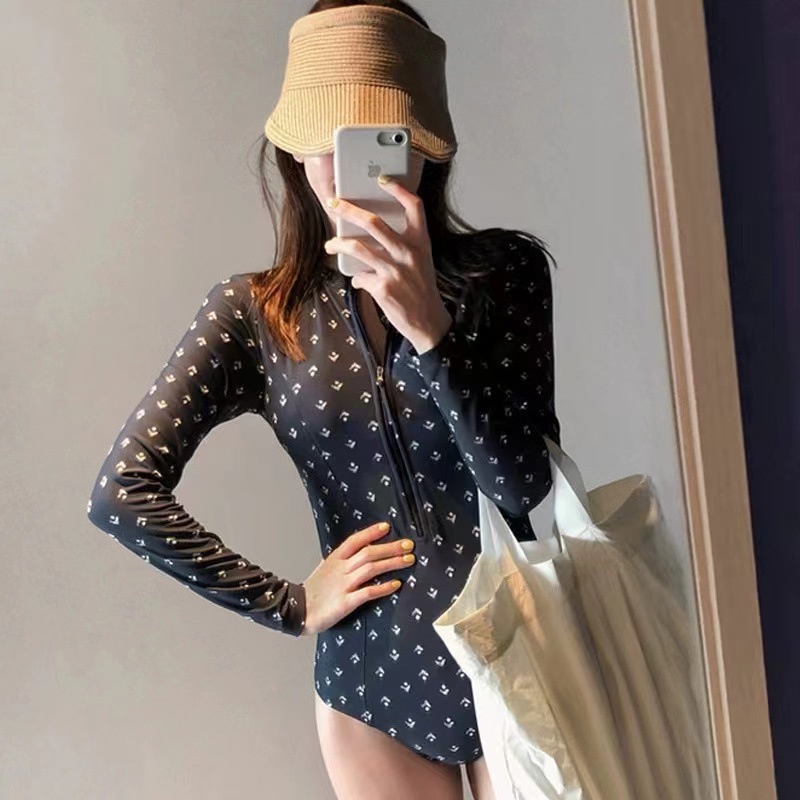 Bikini nữ dài tay khóa kéo Đồ bơi nữ cộc tay quần đùi kín đáo AA7571