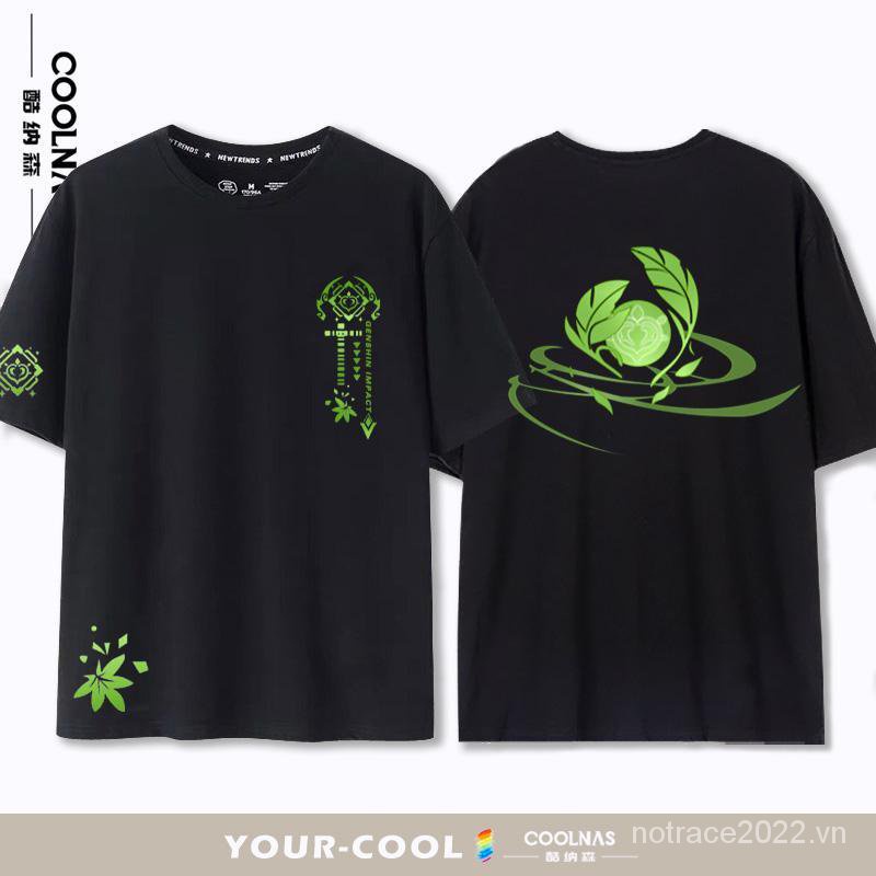 ★Genshin Impact★M Merchandise Nahida cos Áo Thun Cotton Tay Ngắn Cổ Tròn Màu Trơn Thời Trang Mùa Hè