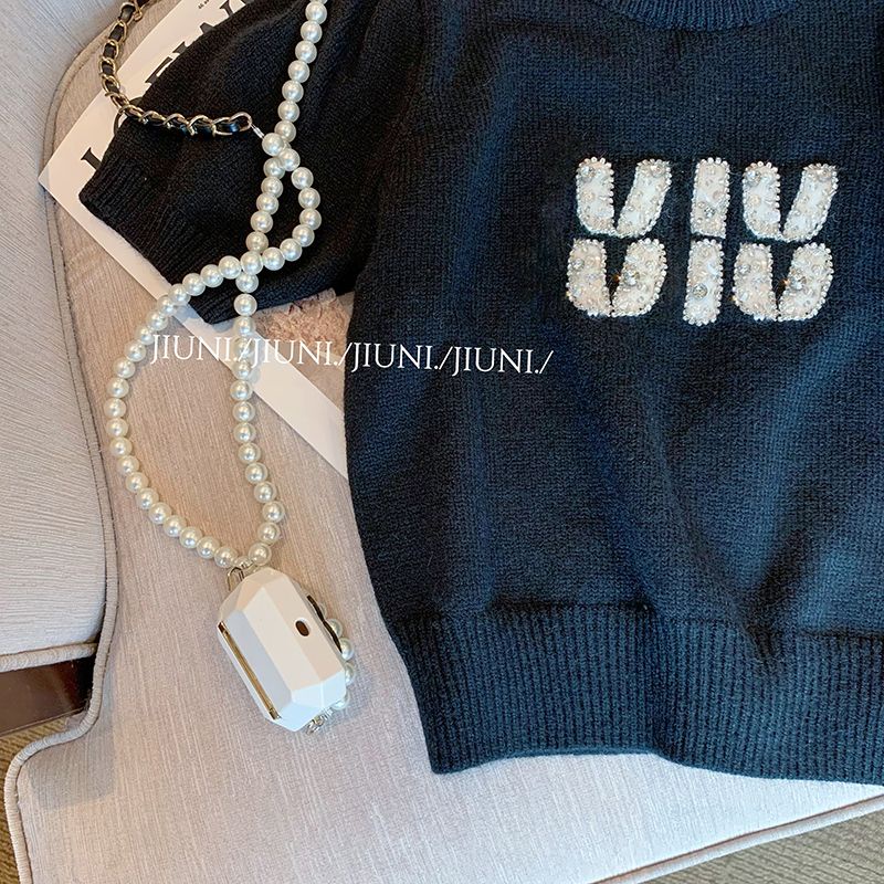 Áo Sweater Dệt Kim Tay Ngắn In Chữ Thời Trang Mùa Hè Năng Động