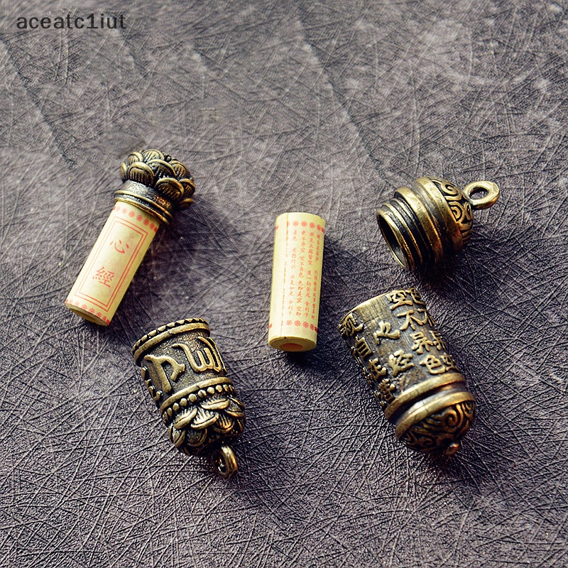 Đồng thau nguyên chất Sáu ký tự thần chú trái tim kinh phật giáo ngôn ngữ Mặt dây chuyền móc khóa mới