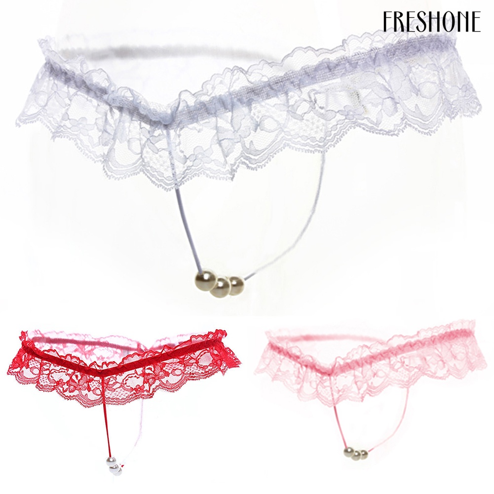 Ladies sexy thongs briefs faux pearl crotch g-string lace panties đồ lót