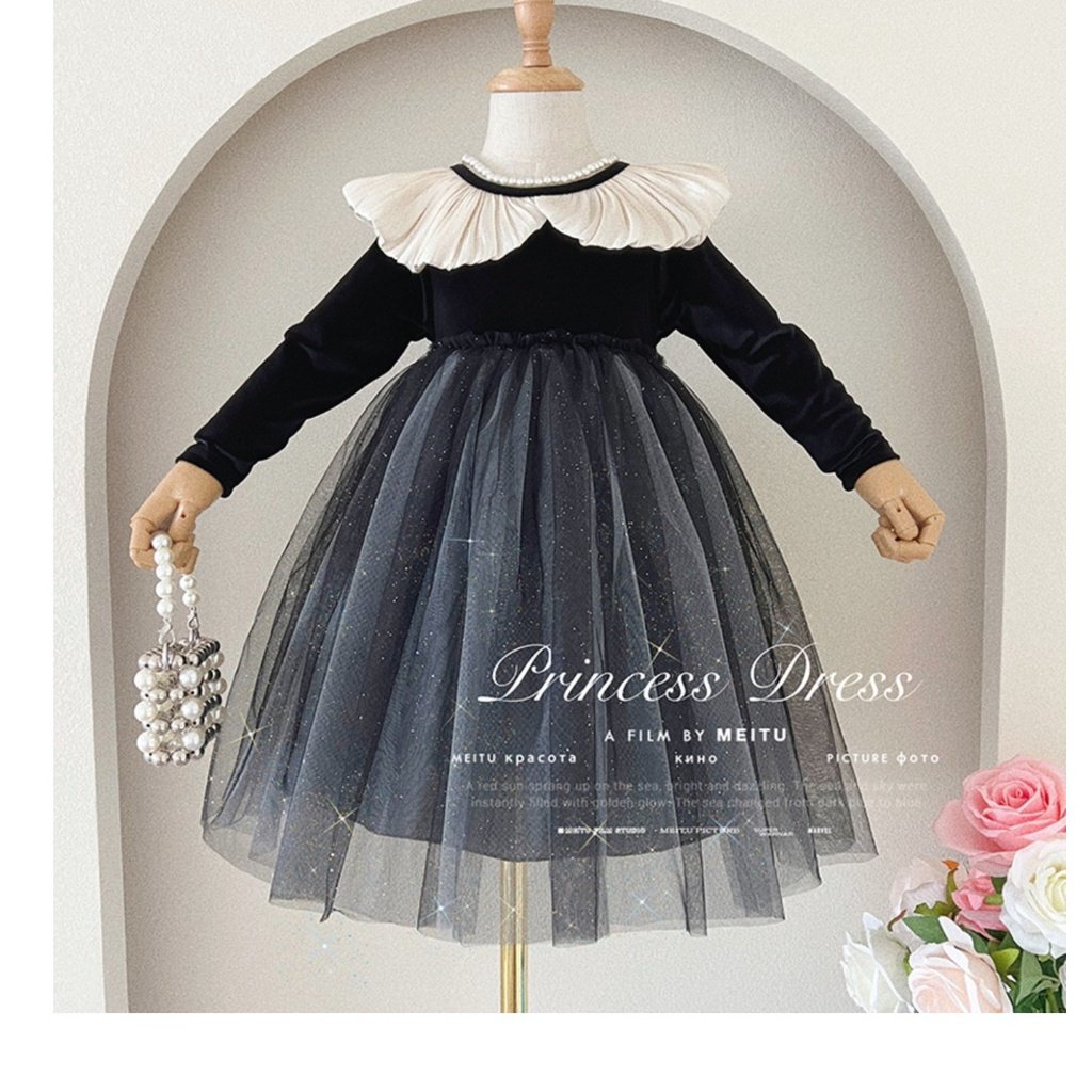 Đầm Công Chúa Chất Liệu Nhung Cao Cấp Thời Trang Xuân Thu Phong Cách Hàn Quốc Cho Bé Gái