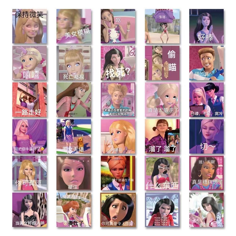 60 cái / bộ barbie dán graffiti không thấm nước vui nhộn búp bê barbie biểu tượng cảm xúc gói dán barbie màu hồng trang trí cá nhân hình dán không thấm nước diy graffiti stickers