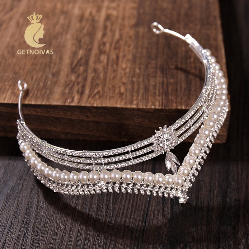 GETNOIVAS Vương Miện Cô Dâu Đính Hạt Đơn Giản Sang Trọng