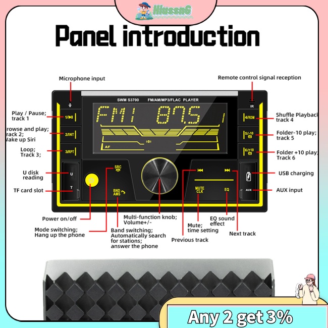 Hus 2-din car radio bộ sạc usb kép trên ô tô máy nghe nhạc mp3 hỗ trợ thẻ tf đầu vào usb đĩa aux với điều khiển từ xa