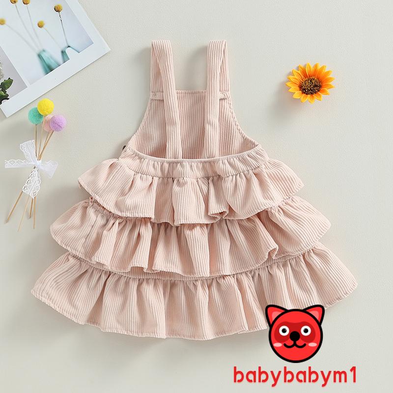 Babybaby-toddler girl dễ thương không tay màu rắn xếp lớp váy treo bèo nhún