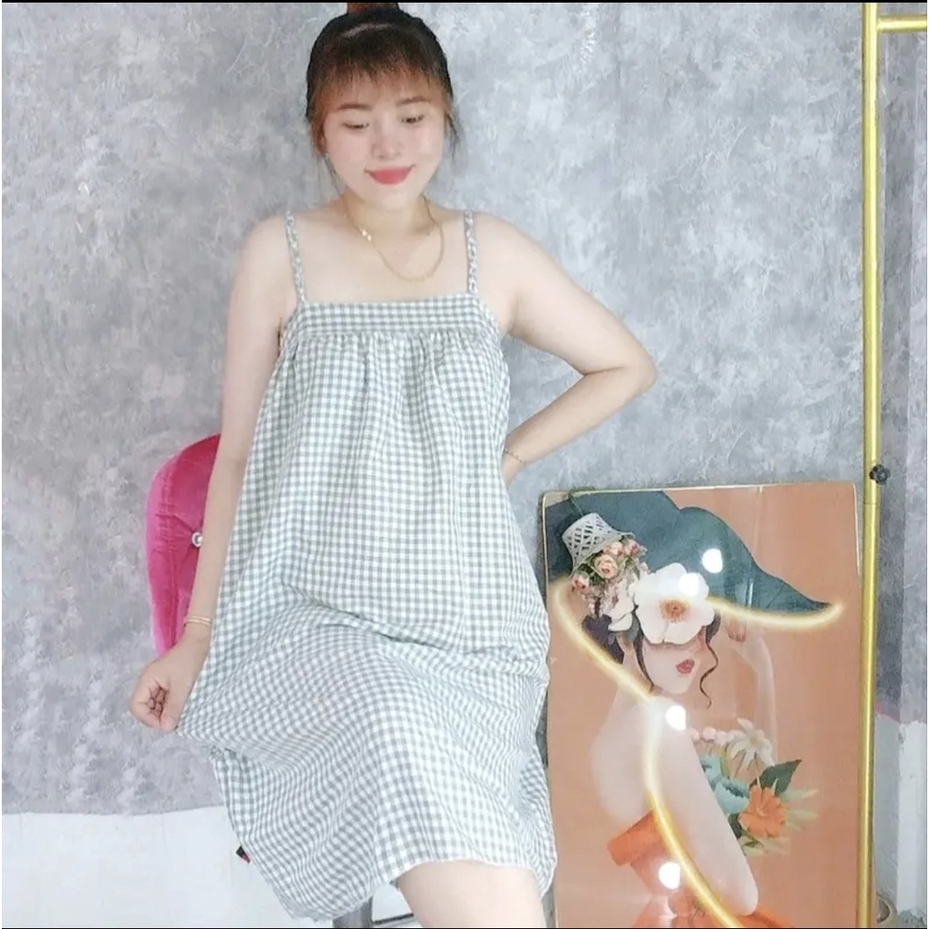 ❌ MẪU HOT❌❌ Đầm caro 2 dây mặc nhà mặc nhà , đồ bộ nữ mặc nhà kute , xinh xắn chipchip90 S656