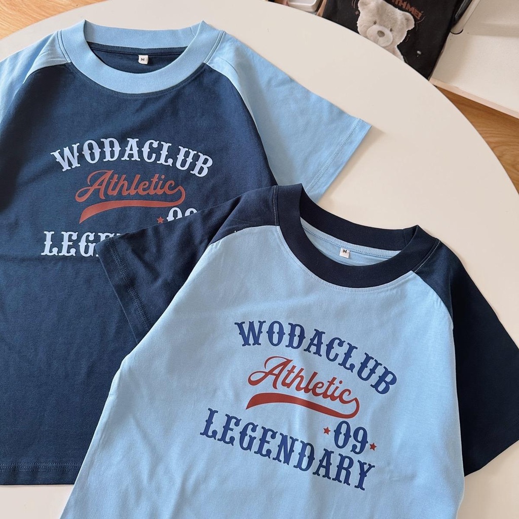 Áo baby tee raglan phối tay màu xanh dương Athletic chất cotton 100%