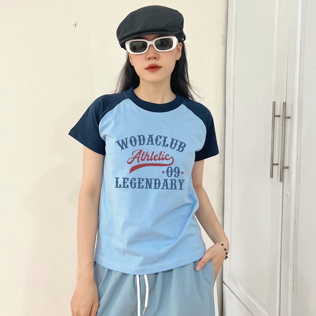 Áo baby tee raglan phối tay màu xanh dương Athletic chất cotton 100%