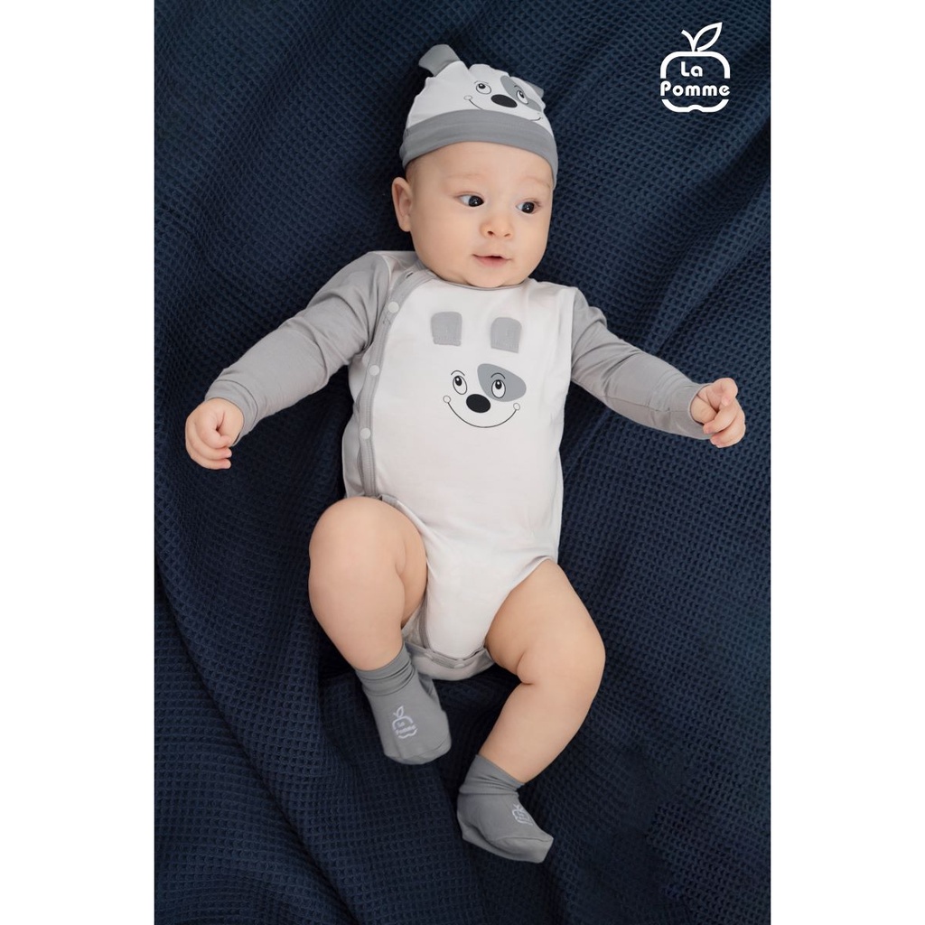 La Pomme - Body chip dài tay La Pomme sweetie - Cam Ghi nâu NB 0M 3M