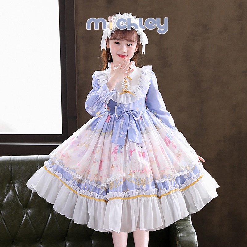 Michley set Áo Dài Tay Và Chân Váy Nhung Phong Cách Công Chúa Lolita Thời Trang Thu Đông Cho Bé Gái