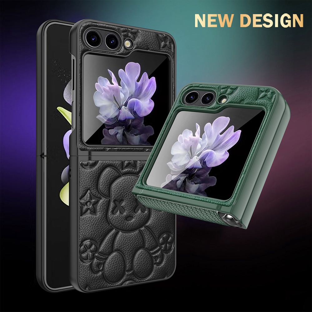 Ốp điện thoại HOCE da mềm họa tiết gấu đáng yêu cho Samsung Galaxy Z Flip 4 zflip3 flip4 flip5 5G