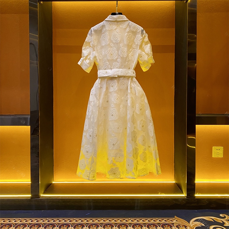 French retro jacquard short-sleeved dress for women summer new slimming thin lace long dress