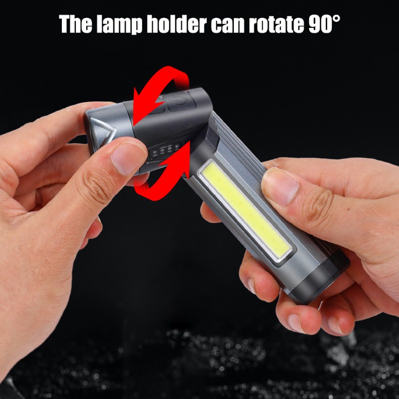 Đèn pin góc xpg + cob siêu sáng đèn pin sạc usb với nam châm đèn có thể điều chỉnh chống thấm nước đầu cắm trại
