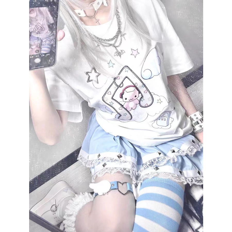 Y2k đôi cánh thiên thần vòng chân trang trí mặt dây chuyền kim loại subcultural landmine punk lolita spice elastic thigh strap subculture gothic leg chain