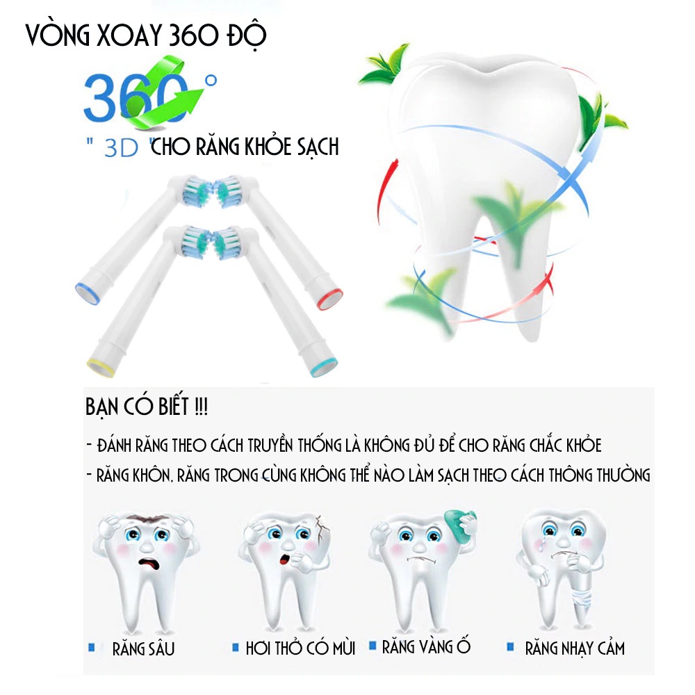 Set bộ 4 đầu bàn chải Minh House cho máy đánh răng điện Oral B Braun, lông mềm