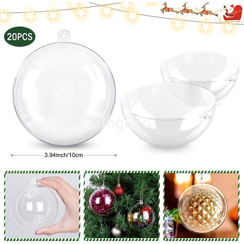 20 cái bóng đồ trang trí giáng sinh rõ ràng, bóng đồ trang trí có thể lấp đầy, bóng nhựa thủ công trang trí với 8 kích thước cho tiệc cưới, trang trí giáng sinh, hộp quà