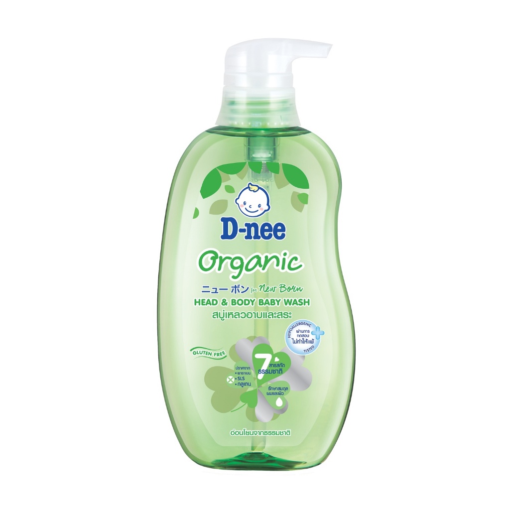 Combo Sữa tắm gội toàn thân hữu cơ cho bé dnee organic Chai 800ml & Túi 350ml màu xanh lá