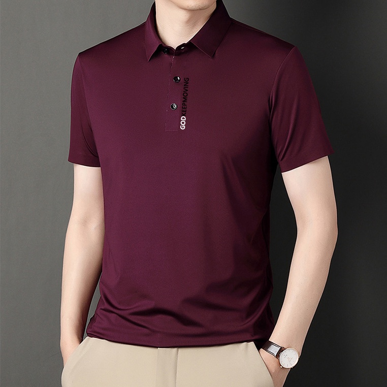 Áo Thun Polo Tay Ngắn Dáng Rộng Vải Lụa Lạnh Nhanh Khô Màu Sắc Trơn Cá Tính Cho Nam