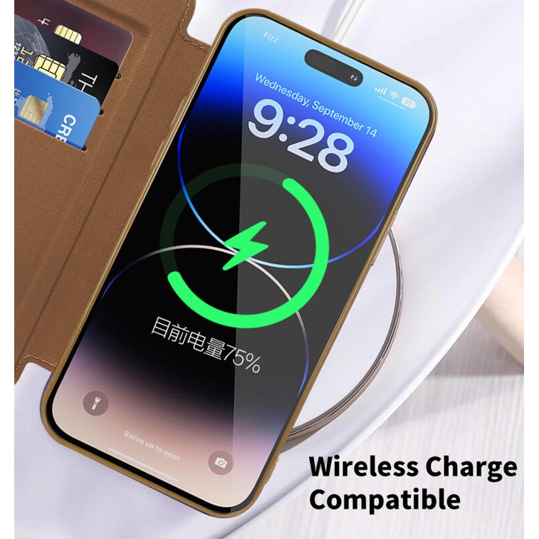 Thời trang flip xiaoxiangfeng magnetic wireless charging card case leather phone case for iphone14 13 12 11 promax 11 pu lens protection case chống sốc