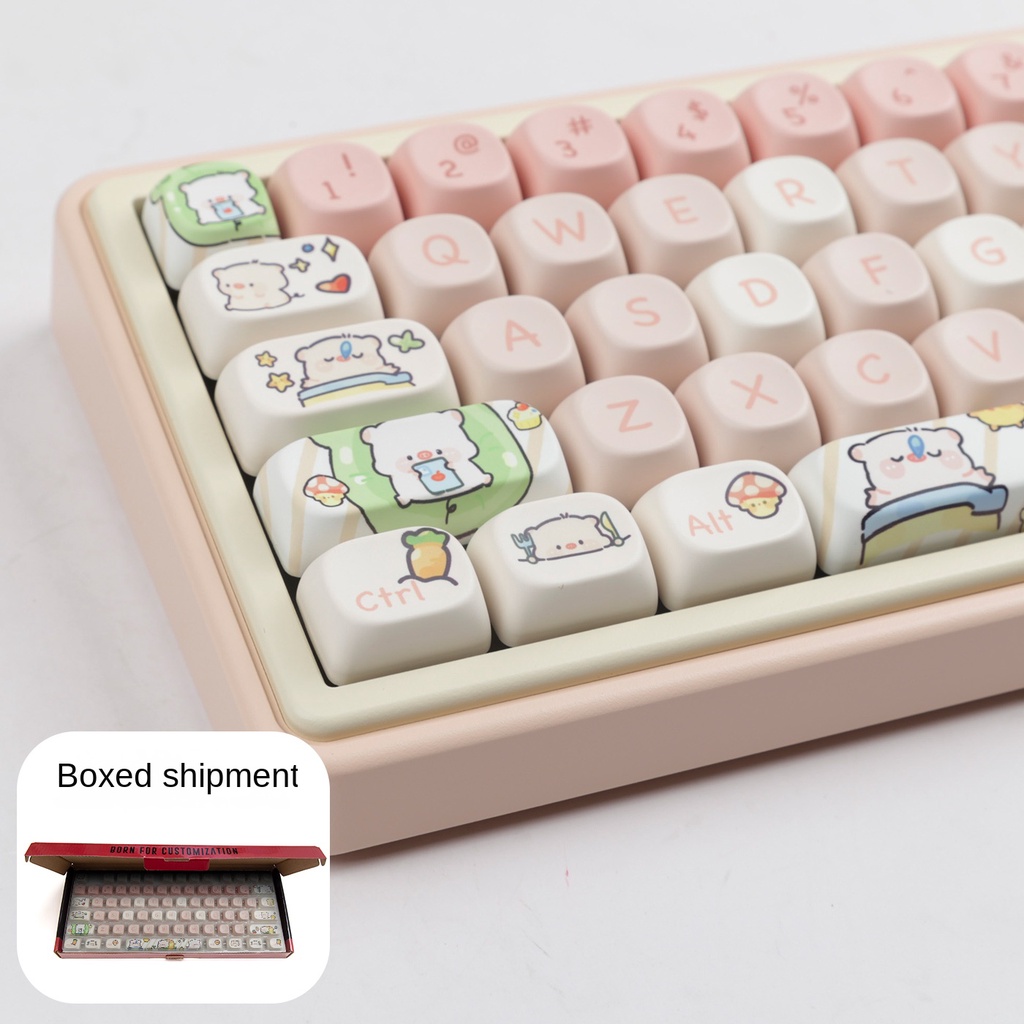 Pink piglet keycap sữa phim hoạt hình dễ thương moa chiều cao khối lập phương thăng hoa ningzhi 68 75 98 s99 104