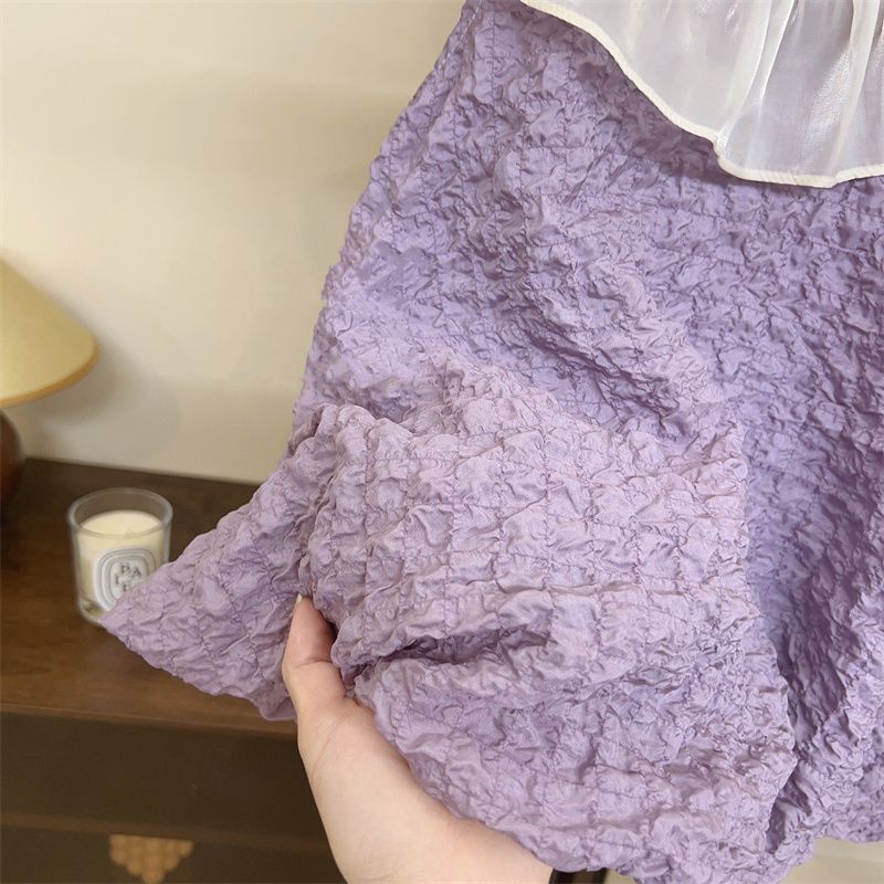 Hàng Có Sẵn Đầm Công Chúa Một Mảnh Cổ Búp Bê Màu Tím Ngọt Ngào Thời Trang Mùa Hè Phong Cách Hàn Quốc Cho Bé Gái