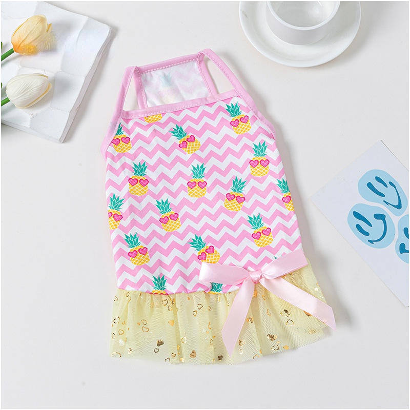 Suspender dog dress cho shih tzu nữ váy mèo dễ thương với nơ buộc quần áo cho thú cưng quần áo mùa hè cho chó con