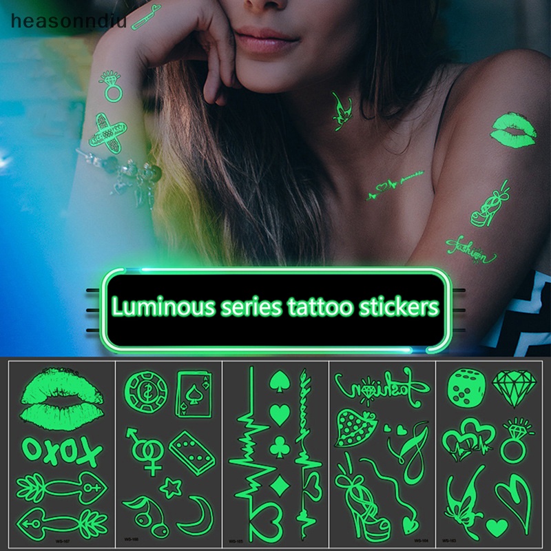 Heasonndiu phụ nữ phát sáng hình xăm tạm thời sticker fake tatoo body art waterproof vn