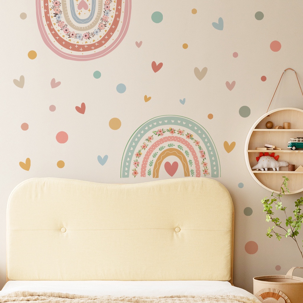 Sticker Dán Tường Tự Dính Họa Tiết Cầu Vồng Và Trái Tim Đơn Giản Trang Trí Phòng Khách / Phòng Ngủ