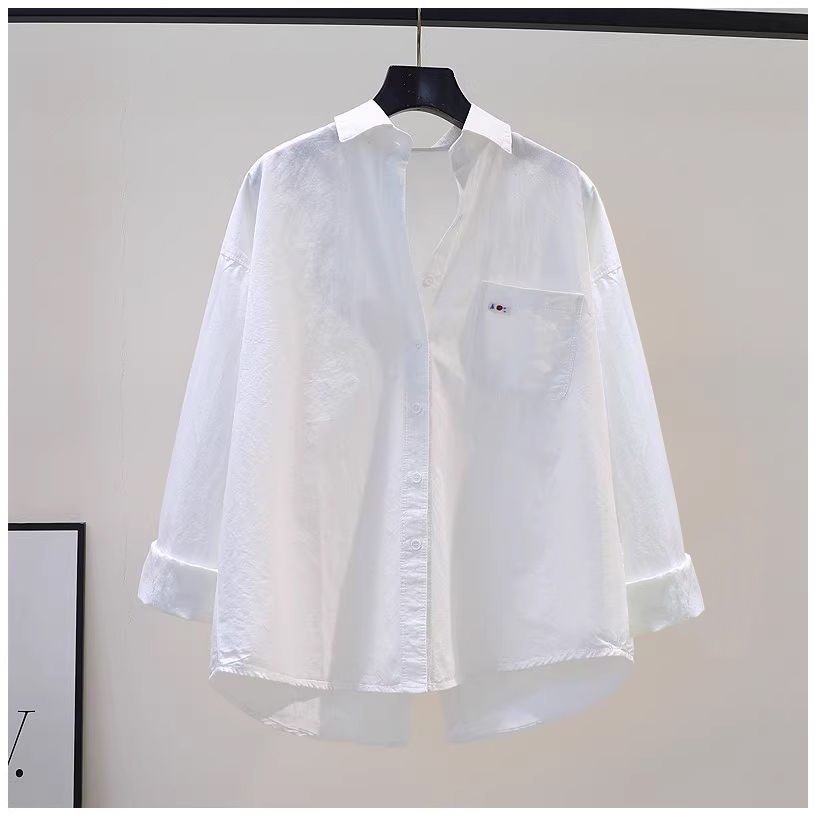 Lưng Áo Sơ Mi cotton Tay Dài Dáng Rộng Xẻ Tà Màu Xanh Lá Cây Phong Cách Hàn Quốc Thời Trang Mùa Thu 2023