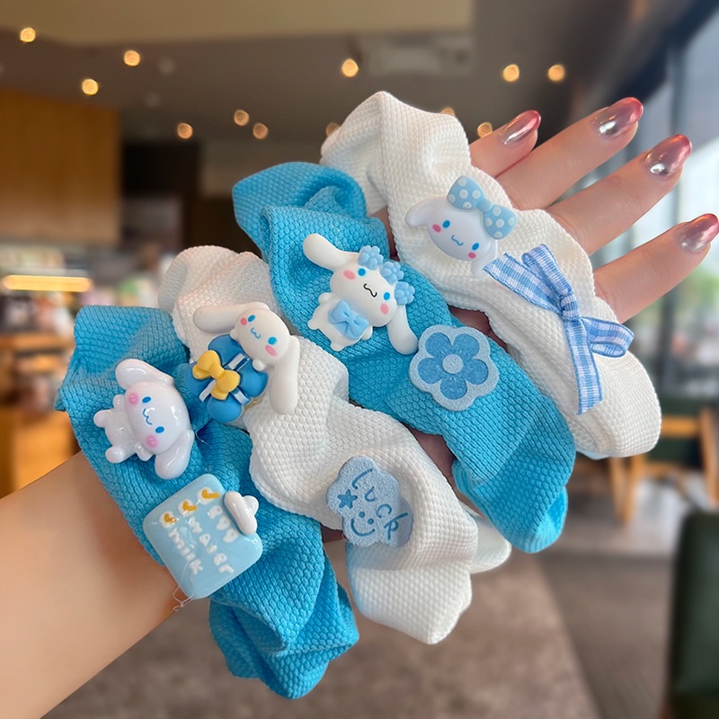 Set 4 dây buộc tóc AHELLOGIRL vải lông nhung hoạt hình Sanrio dễ thương cho nữ