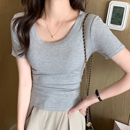 Áo Thun Tay Ngắn Cổ Thấp Thời Trang Dành Cho Nữ