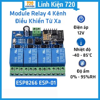 Module relay esp8266 esp-01 dc 12v 4 kênh hỗ trợ điều khiển từ xa trên điện thoại