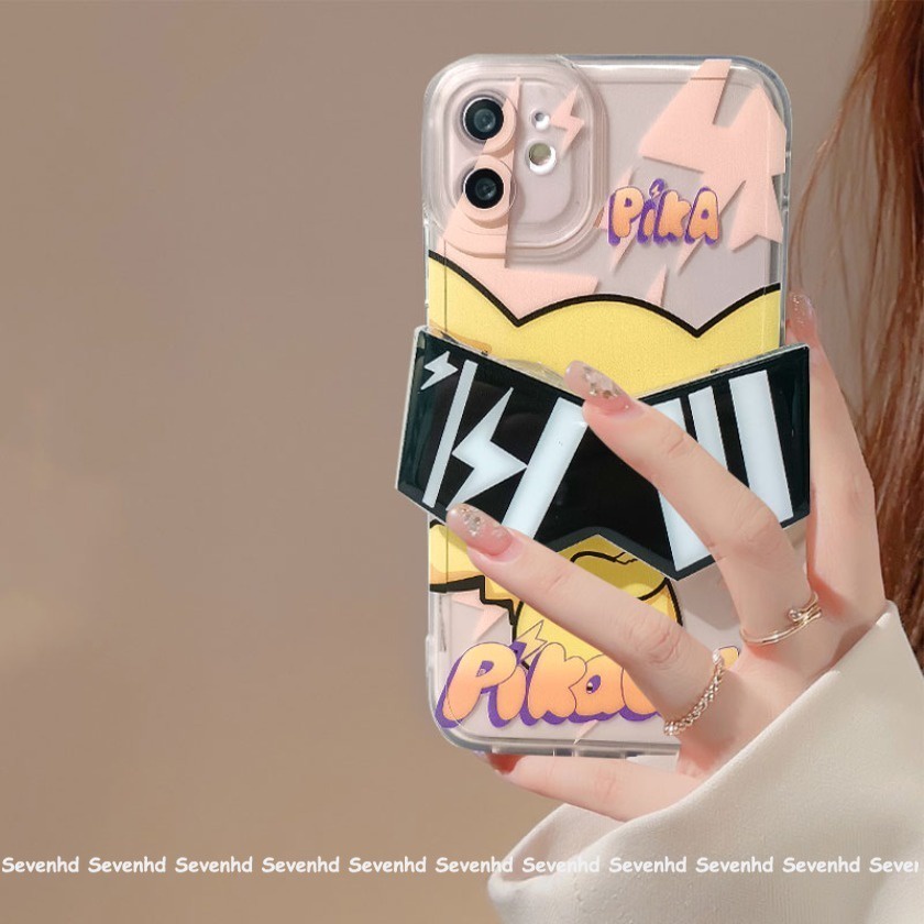 Tương thích cho iphone 14 13 12 11 pro max se2020 x xr xs max 7 8 6 6s plus angel eyes phone case with sunglasses holder ins cartoon cute pikachu protective cover