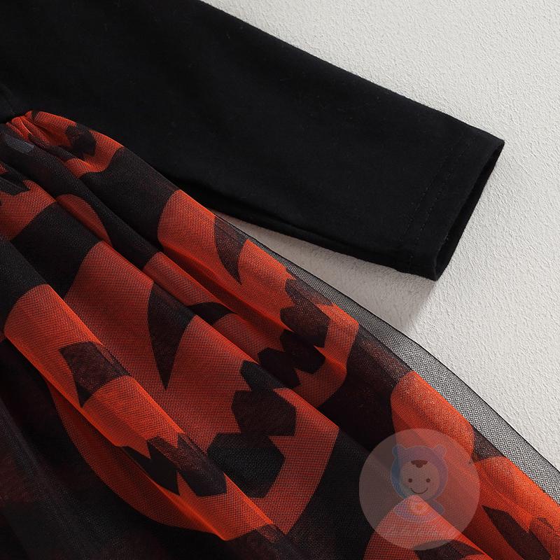 Đầm Xòe Chữ a Tay Dài Cổ Tròn Họa Tiết halloween laa6 Cho Bé Gái