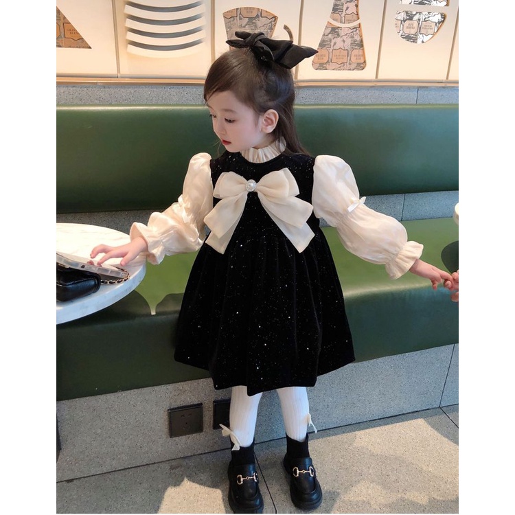 Váy cho bé gái váy dài tay màu đen cho bé gái váy công chúa