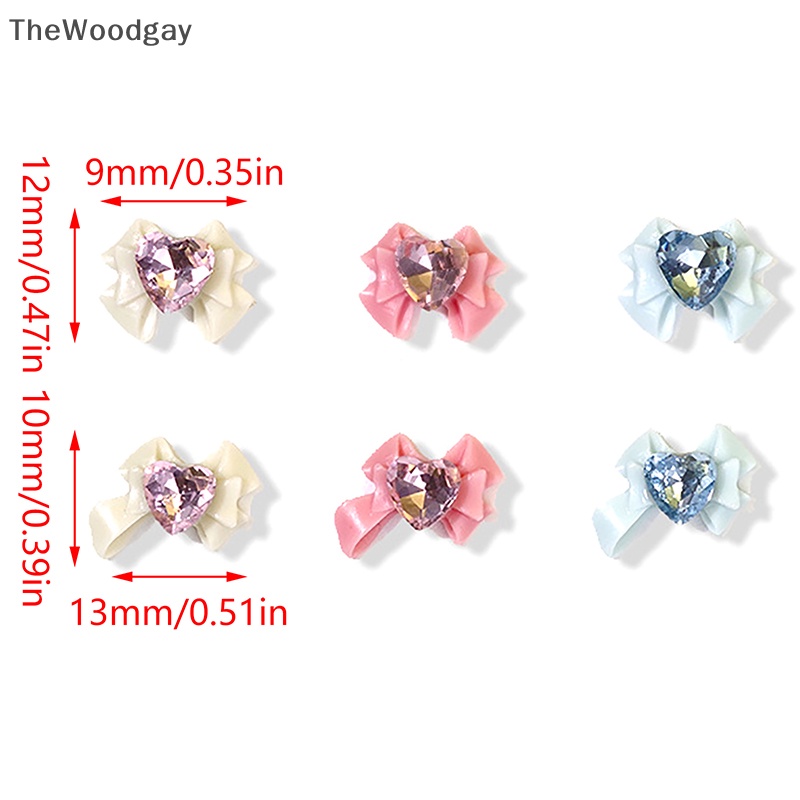 Thewoodgay 10 cái 3d resin bowknot nail ch kim cương hồng ruy băng nơ rhinestone bộ phận trang sức làm móng trang trí diiy salon phụ kiện quà tặng en