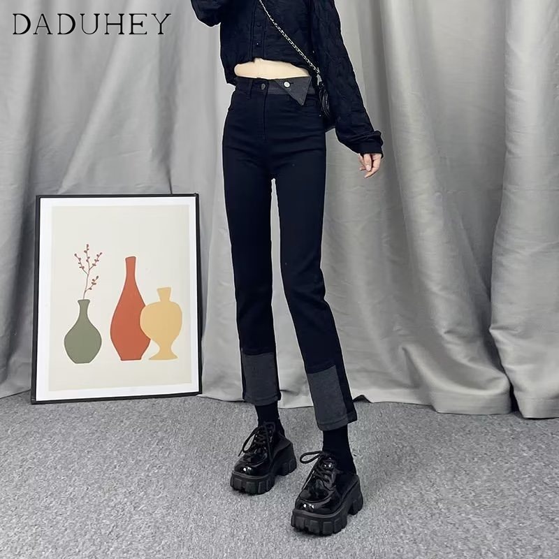 Quần jean dài mỏng DADUHEY size lớn dáng suông cạp cao thời trang kiểu Mỹ